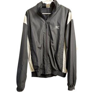 Mizuno Windbreaker Track Jacket Black White Full Zip Athletic Mens M